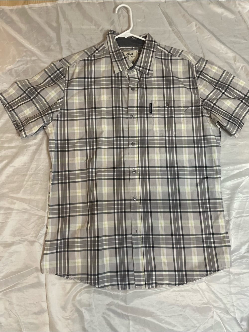 Ecko Unlimited Short-Sleeve Plaid Button-Down Shirt - Gray, White & Light Yellow